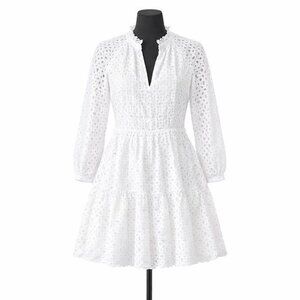 J. Crew White Tiered Eyelet Lace Popover Dress XS Pockets Like New